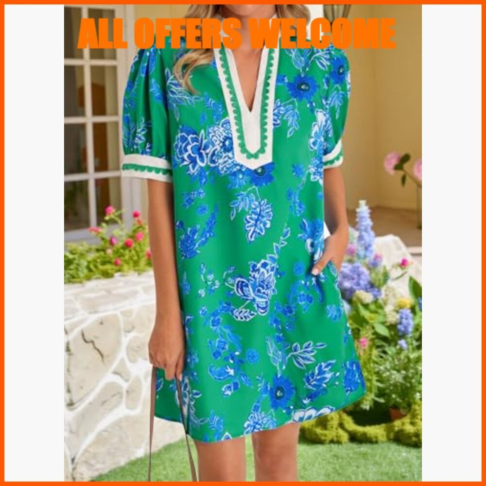 Polyester Elastane Mini Dress with Puff Sleeves V… - image 2